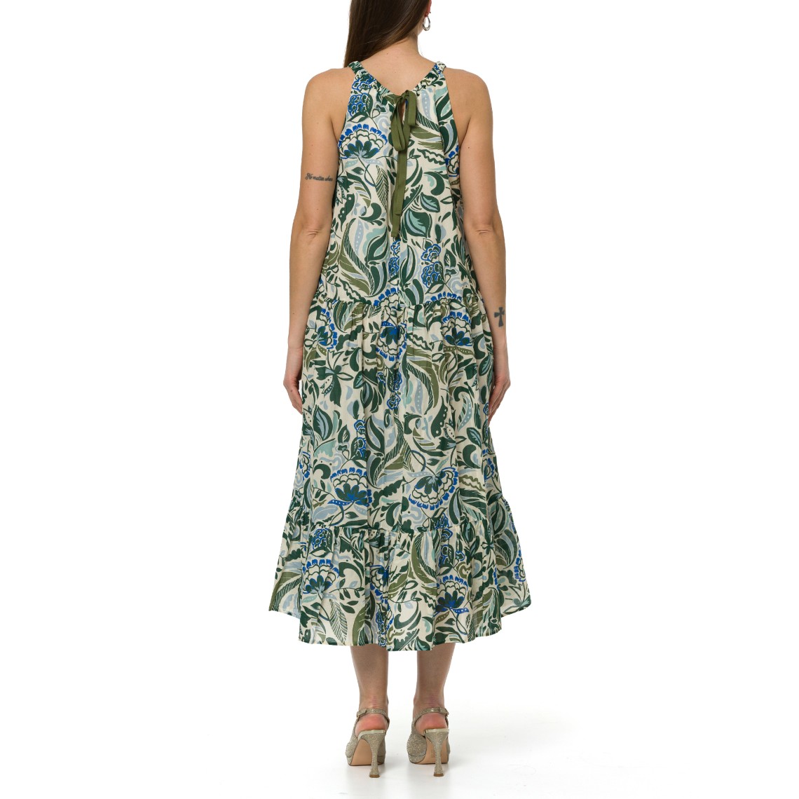 Abito con balze in mussola di cotone stampata i Blues