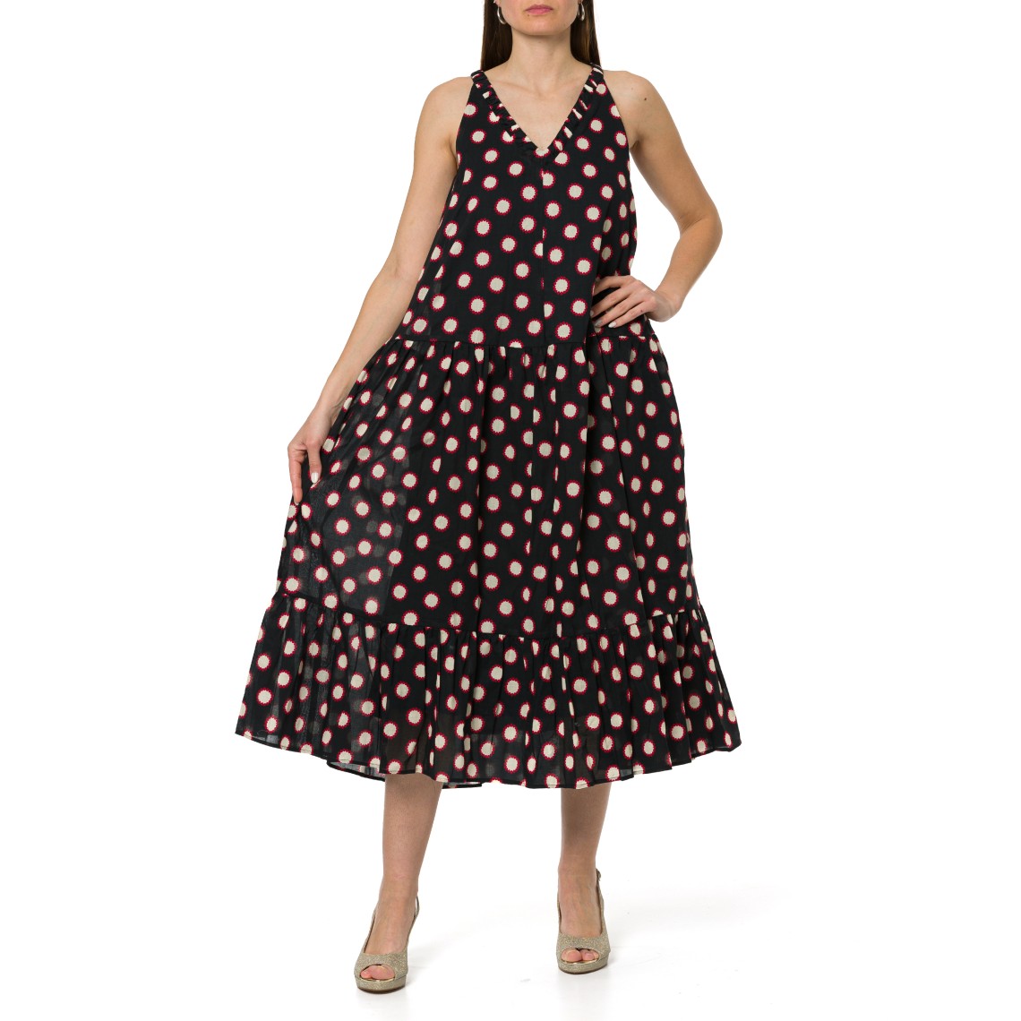 Abito con balze in mussola di cotone stampato i Blues