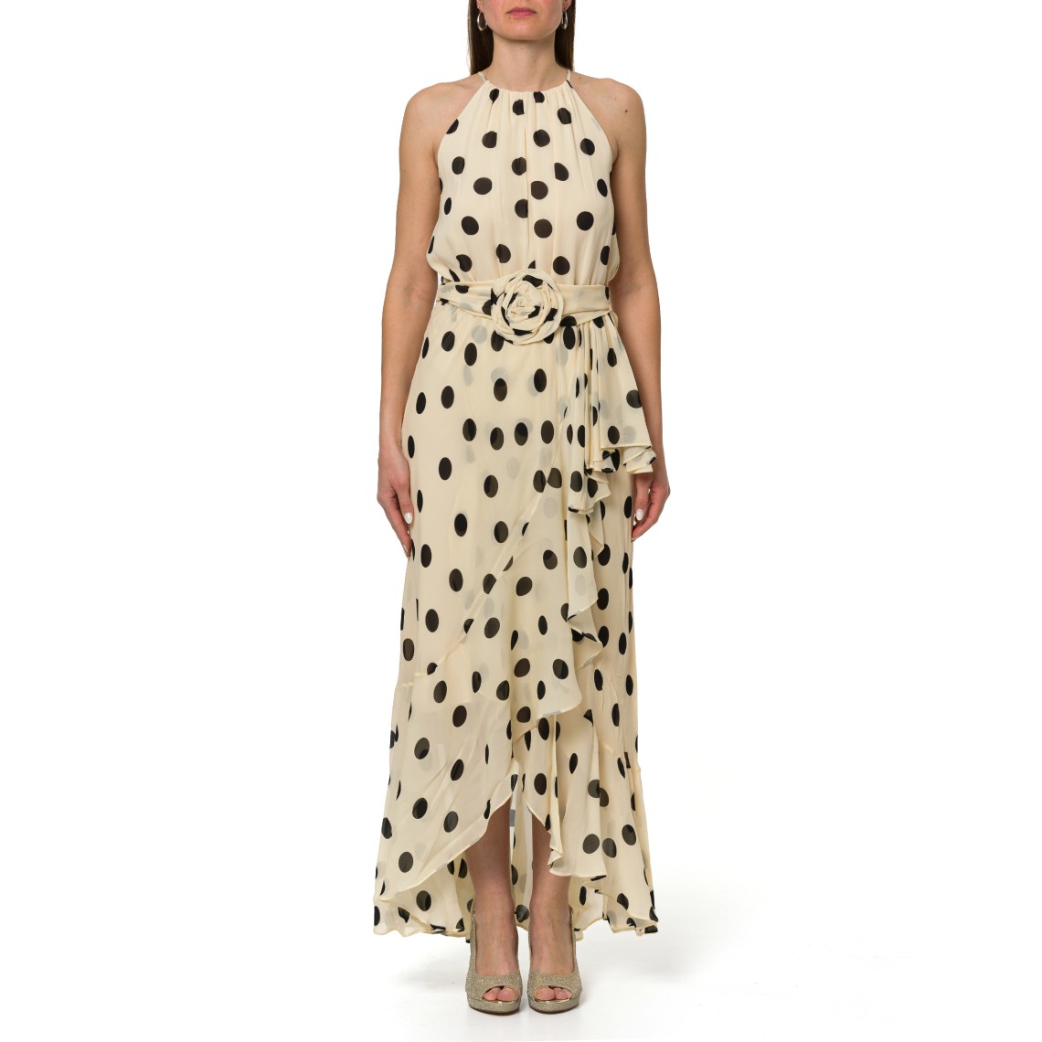 Abito a pois con volant e cintura Marella