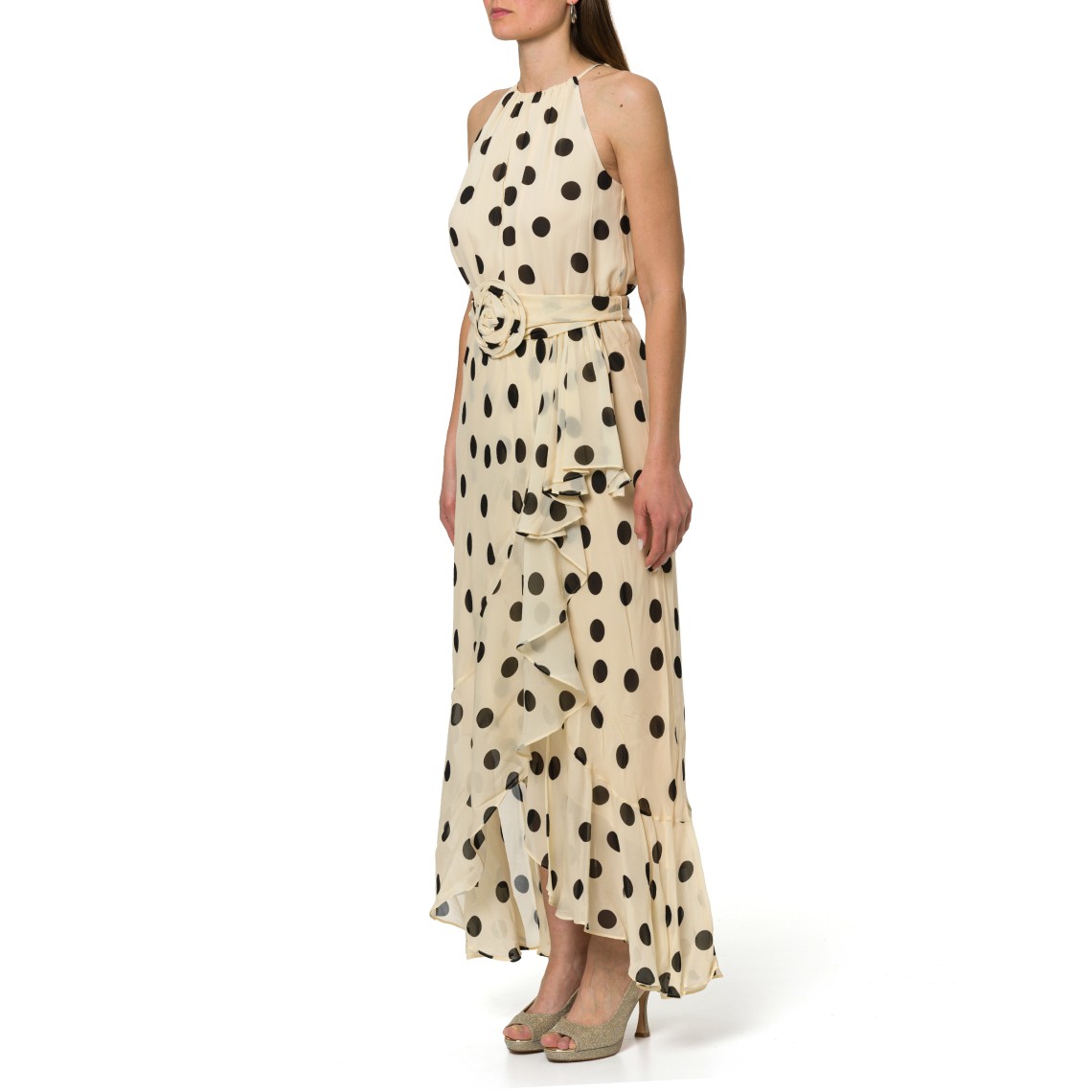 Abito a pois con volant e cintura Marella