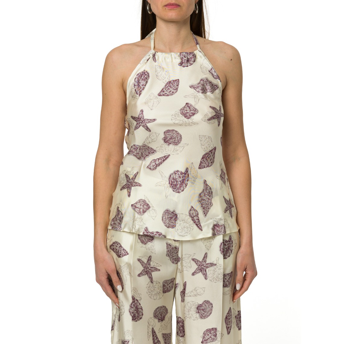 Top in twill di seta con scollo all'americana Marella