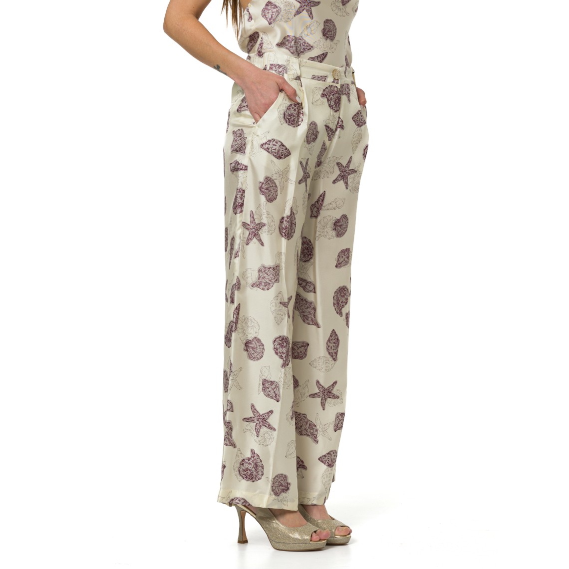 Pantaloni wide-leg in twill di seta Marella
