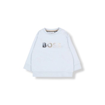 Felpa a girocollo in cotone con logo Boss bambino