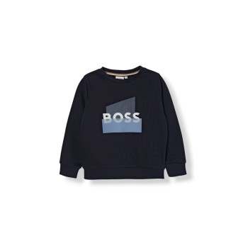 Felpa a girocollo in cotone con logo Boss bambino