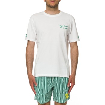 T-shirt Portofino bianca con ricamo Pizza Fredda Birra...