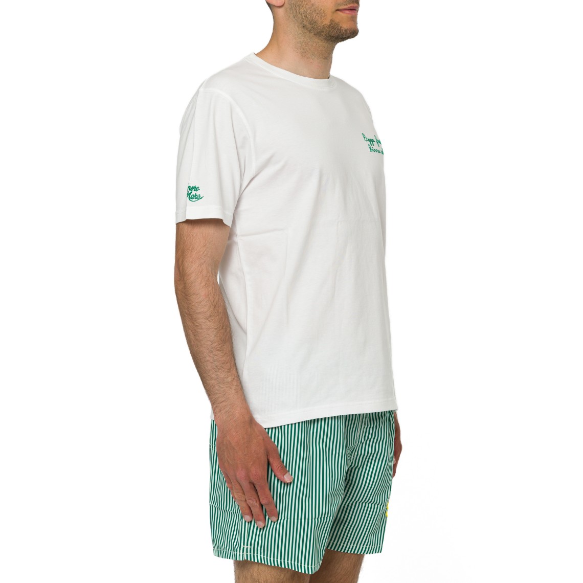 T-shirt Portofino bianca con ricamo Pizza Fredda Birra Calda Mc2 Saint Barth