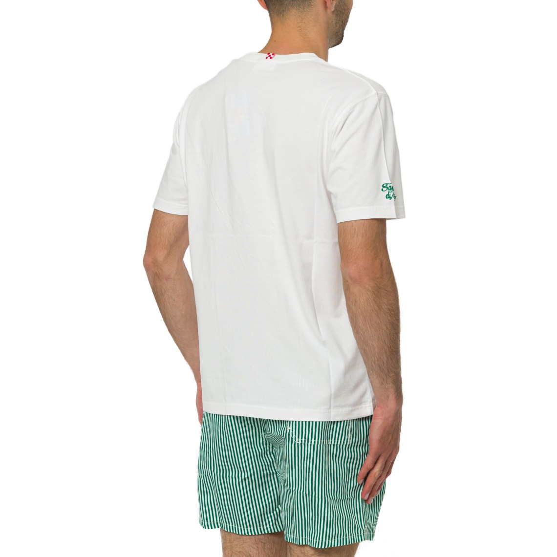 T-shirt Portofino bianca con ricamo Pizza Fredda Birra Calda Mc2 Saint Barth