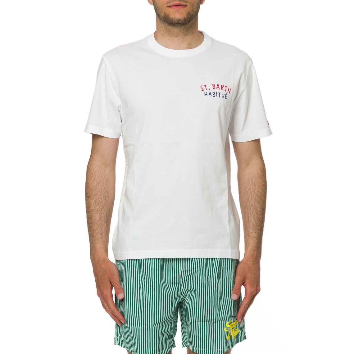 T-shirt Portland bianca con ricamo St. Barth Habitué Mc2 Saint Barth