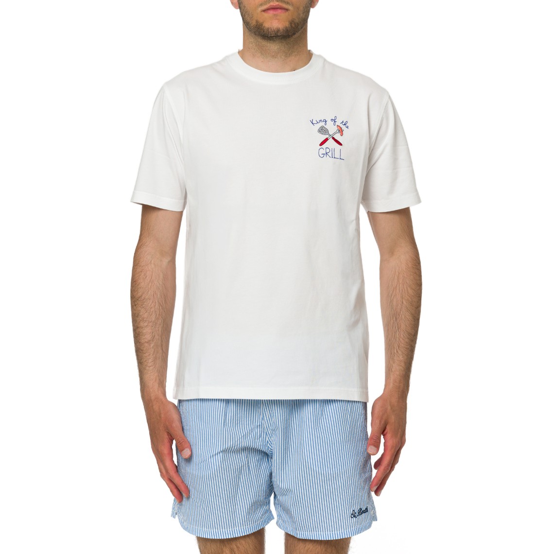 T-shirt Portofino bianca con ricamo King Of The Grill Mc2 Saint Barth