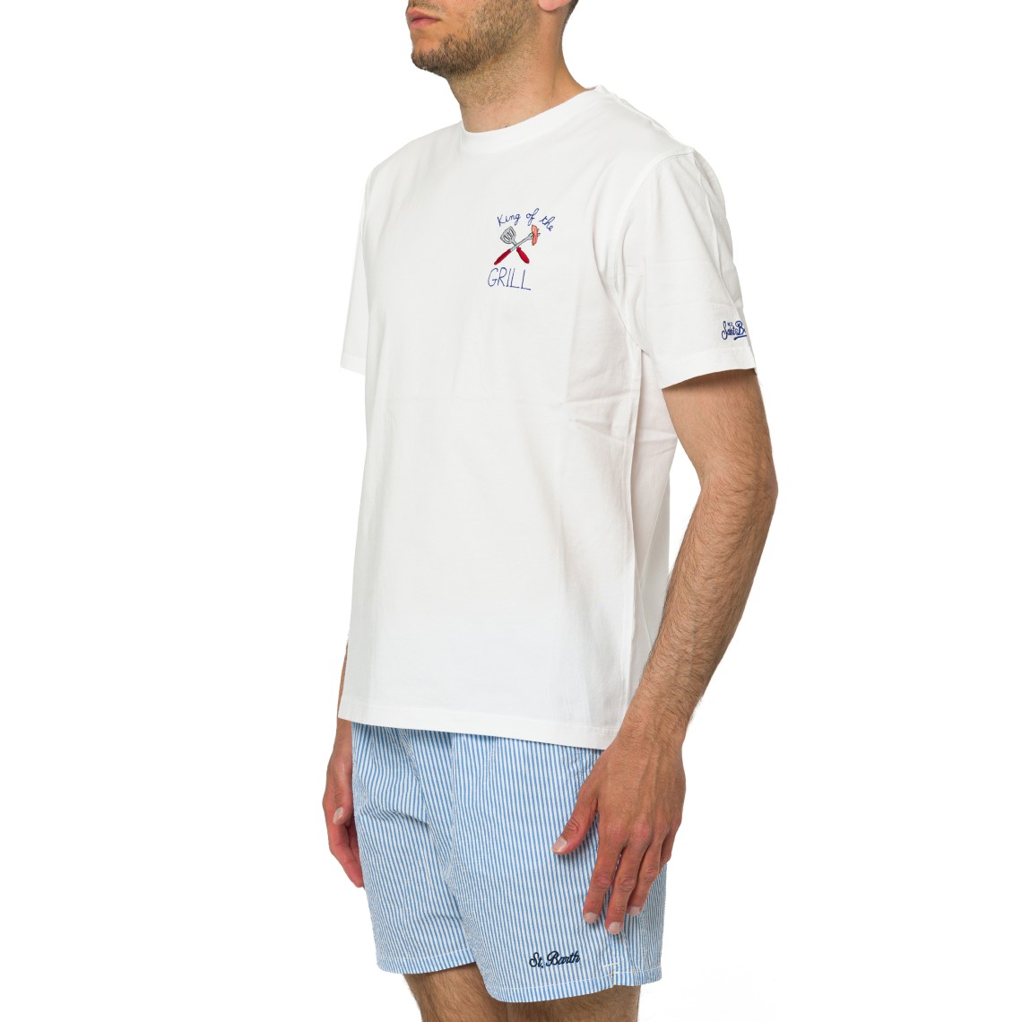 T-shirt Portofino bianca con ricamo King Of The Grill Mc2 Saint Barth