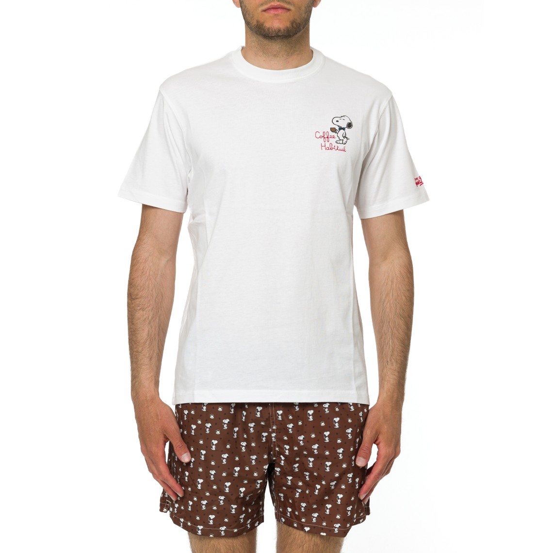 T-shirt Portofino bianca con ricamo Coffee Habitué Mc2 Saint Barth