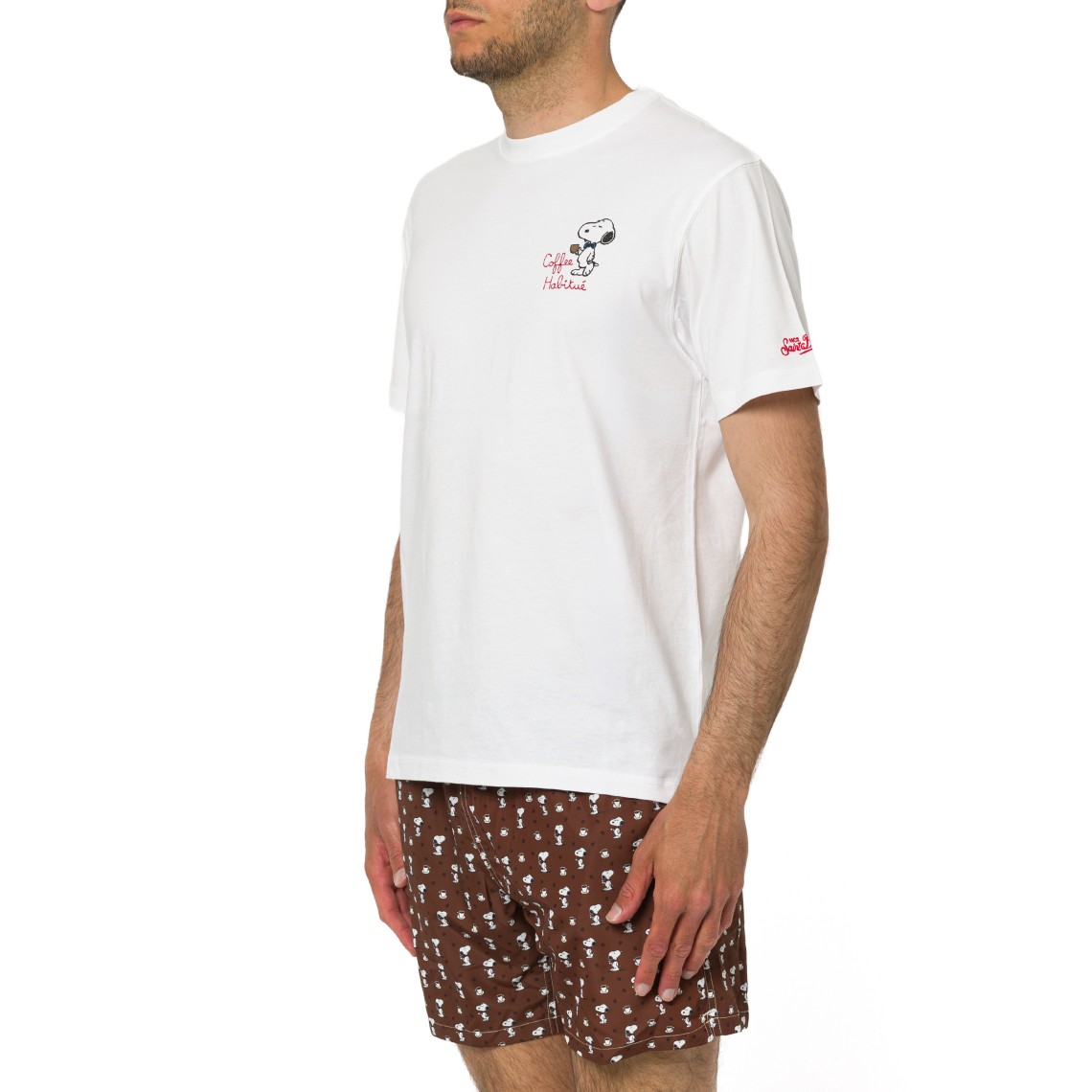 T-shirt Portofino bianca con ricamo Coffee Habitué Mc2 Saint Barth