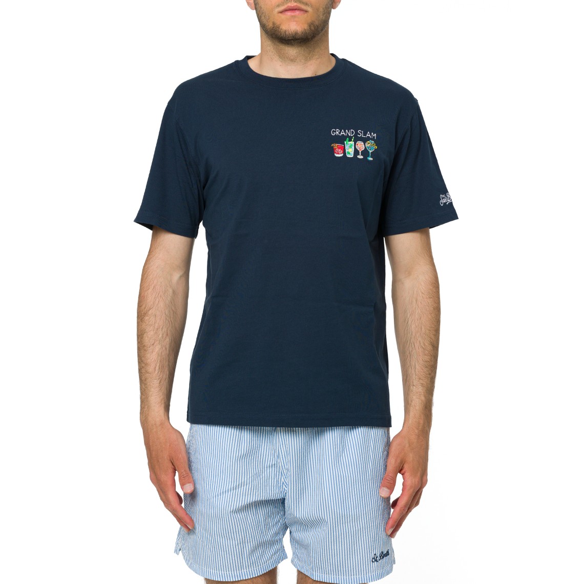 T-shirt Portofino blu con ricamo Grand Slam Mc2 Saint Barth