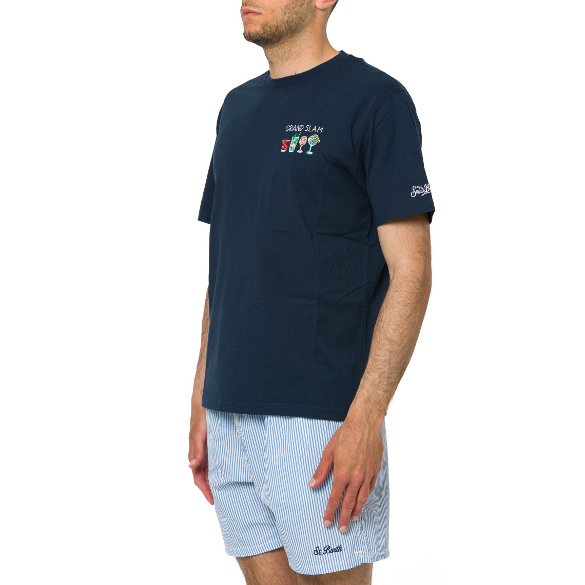 T-shirt Portofino blu con ricamo Grand Slam Mc2 Saint Barth