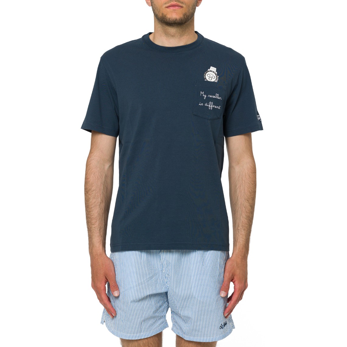 T-shirt Austin blu con orologio e ricamo My Reseller Is Different Mc2 Saint Barth
