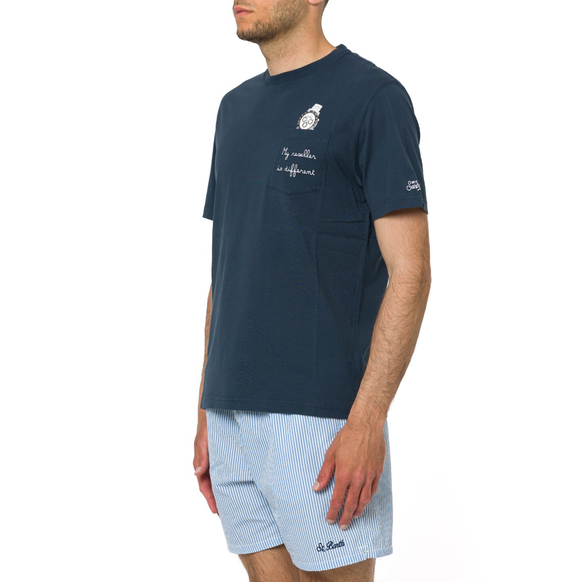 T-shirt Austin blu con orologio e ricamo My Reseller Is Different Mc2 Saint Barth