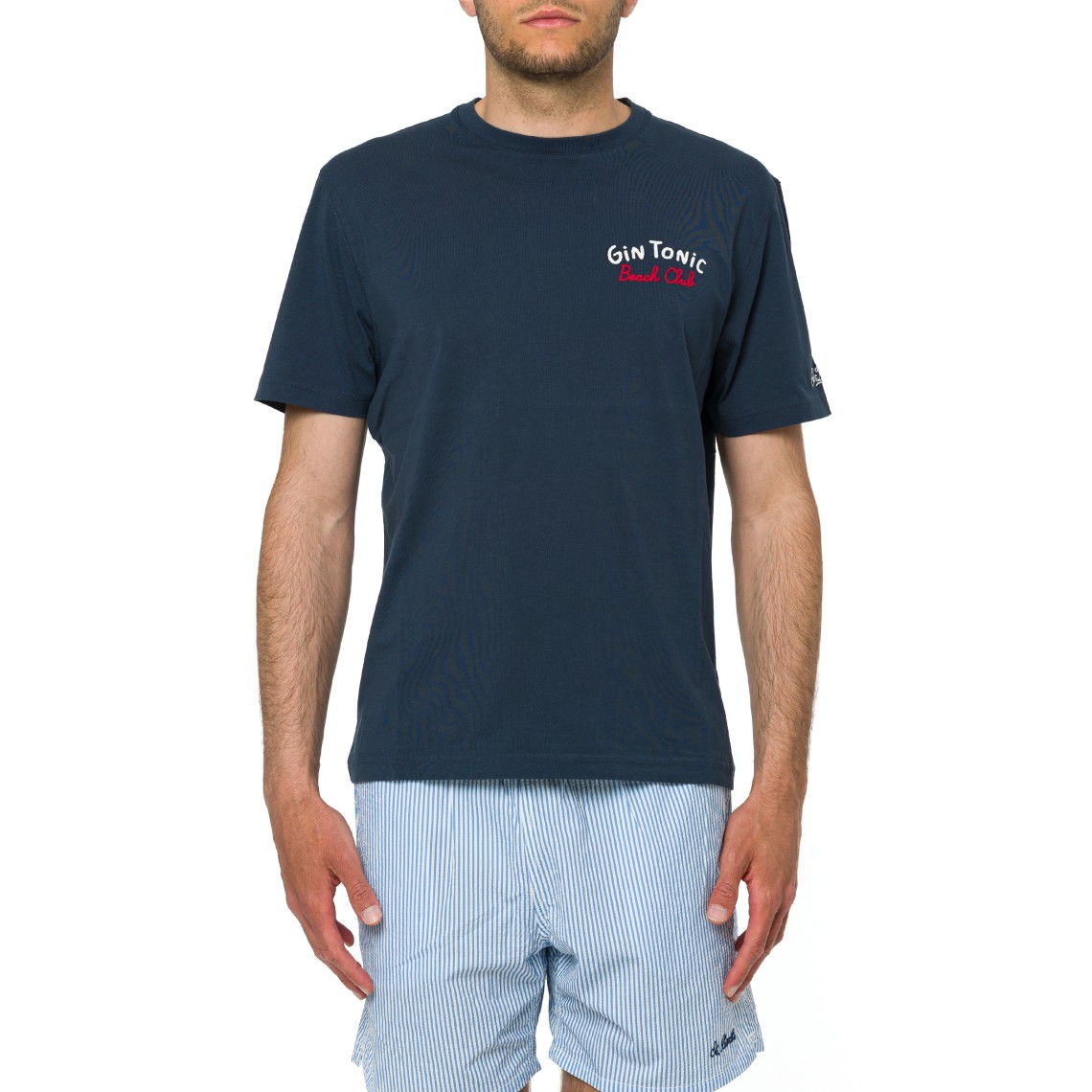 T-shirt Portland blu con ricamo Gin Tonic Beach Club fronte e retro Mc2 Saint Barth