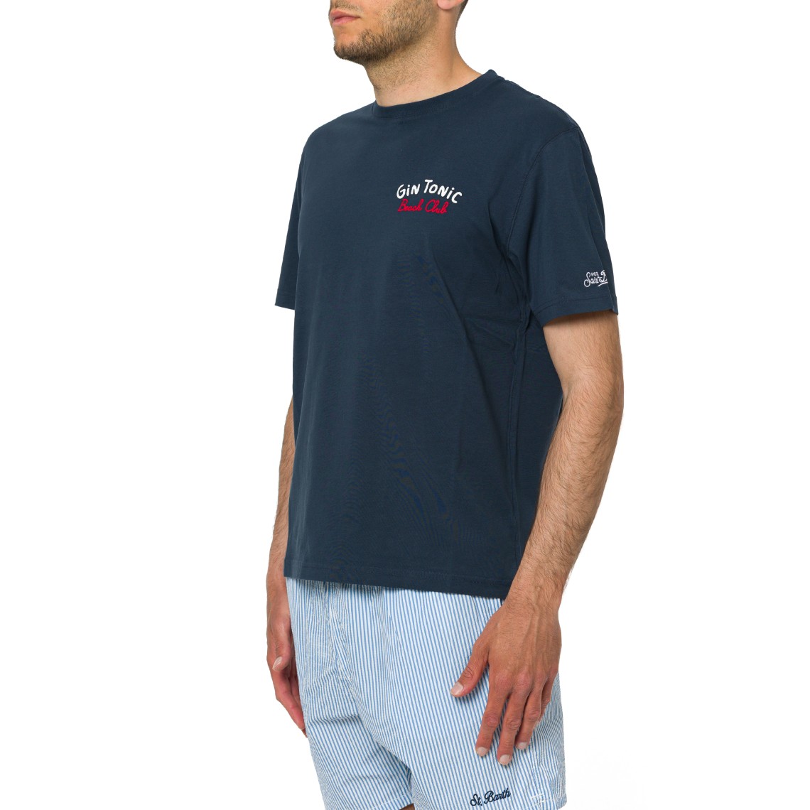 T-shirt Portland blu con ricamo Gin Tonic Beach Club fronte e retro Mc2 Saint Barth