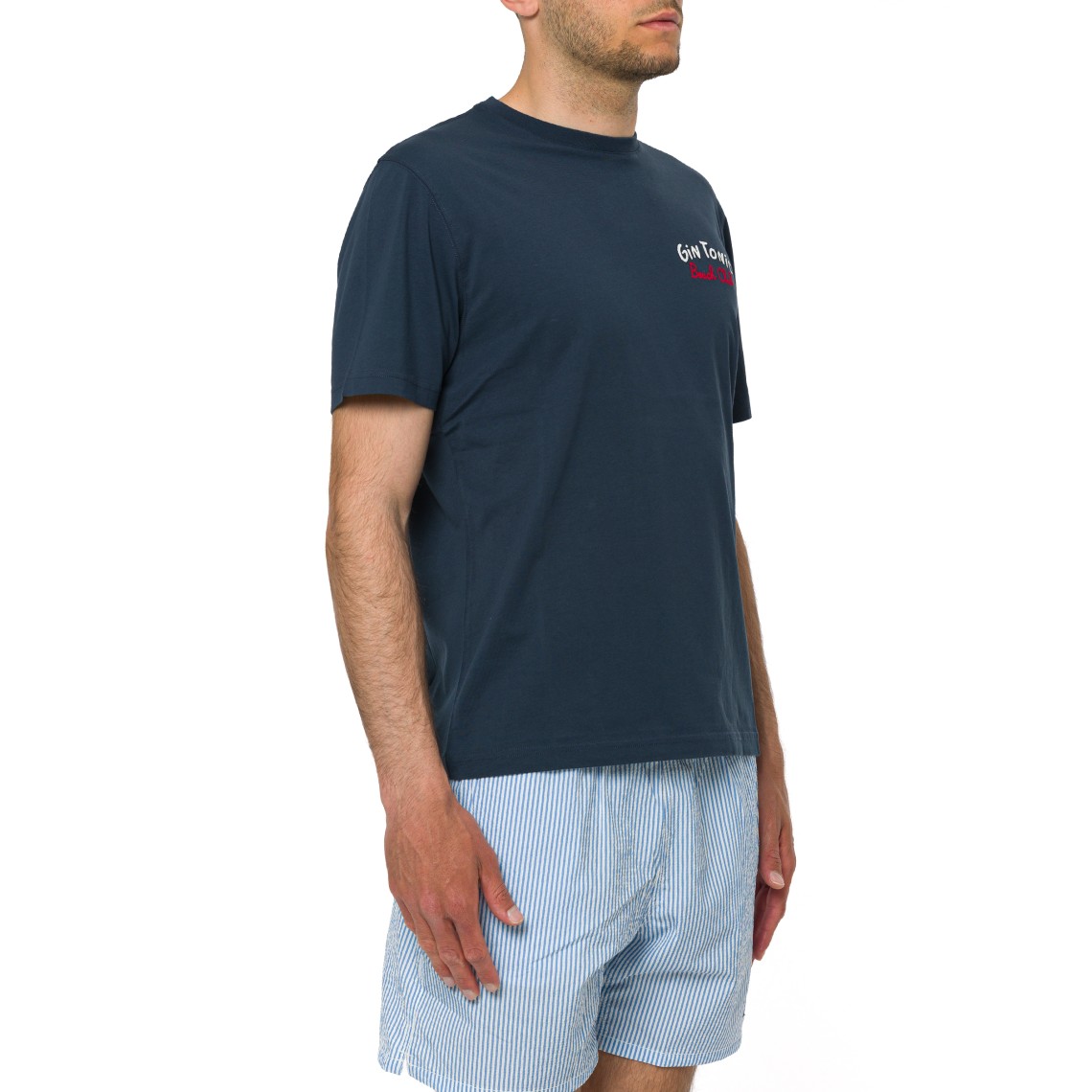 T-shirt Portland blu con ricamo Gin Tonic Beach Club fronte e retro Mc2 Saint Barth