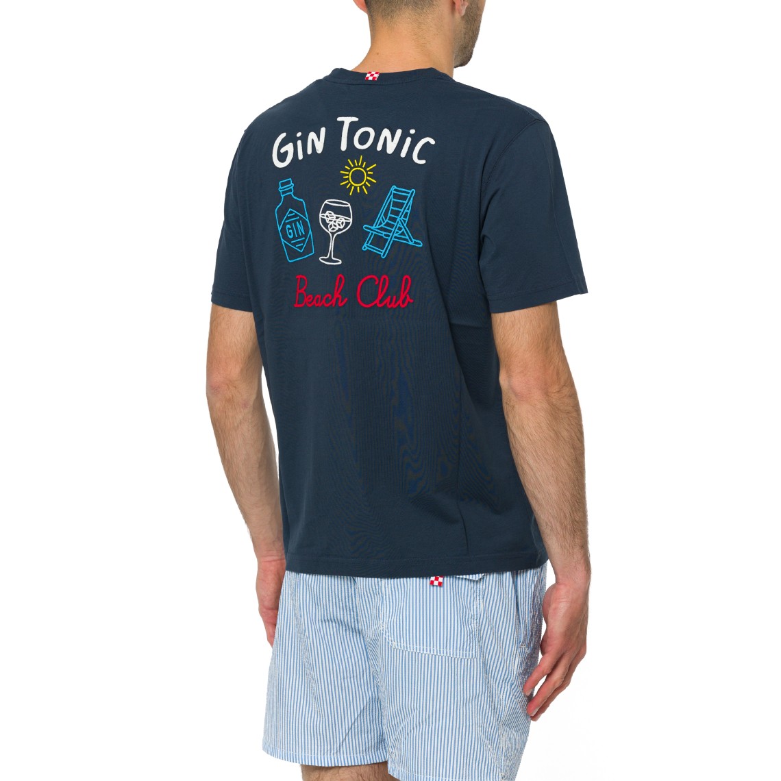 T-shirt Portland blu con ricamo Gin Tonic Beach Club fronte e retro Mc2 Saint Barth