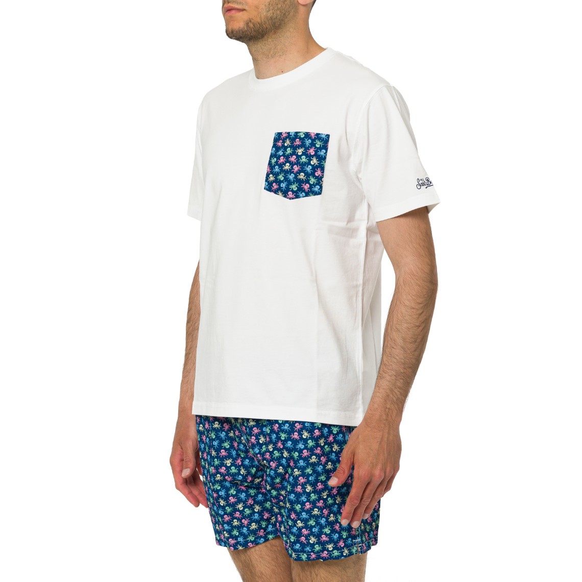 T-shirt Blanche con taschino stampa Polpy Mc2 Saint Barth