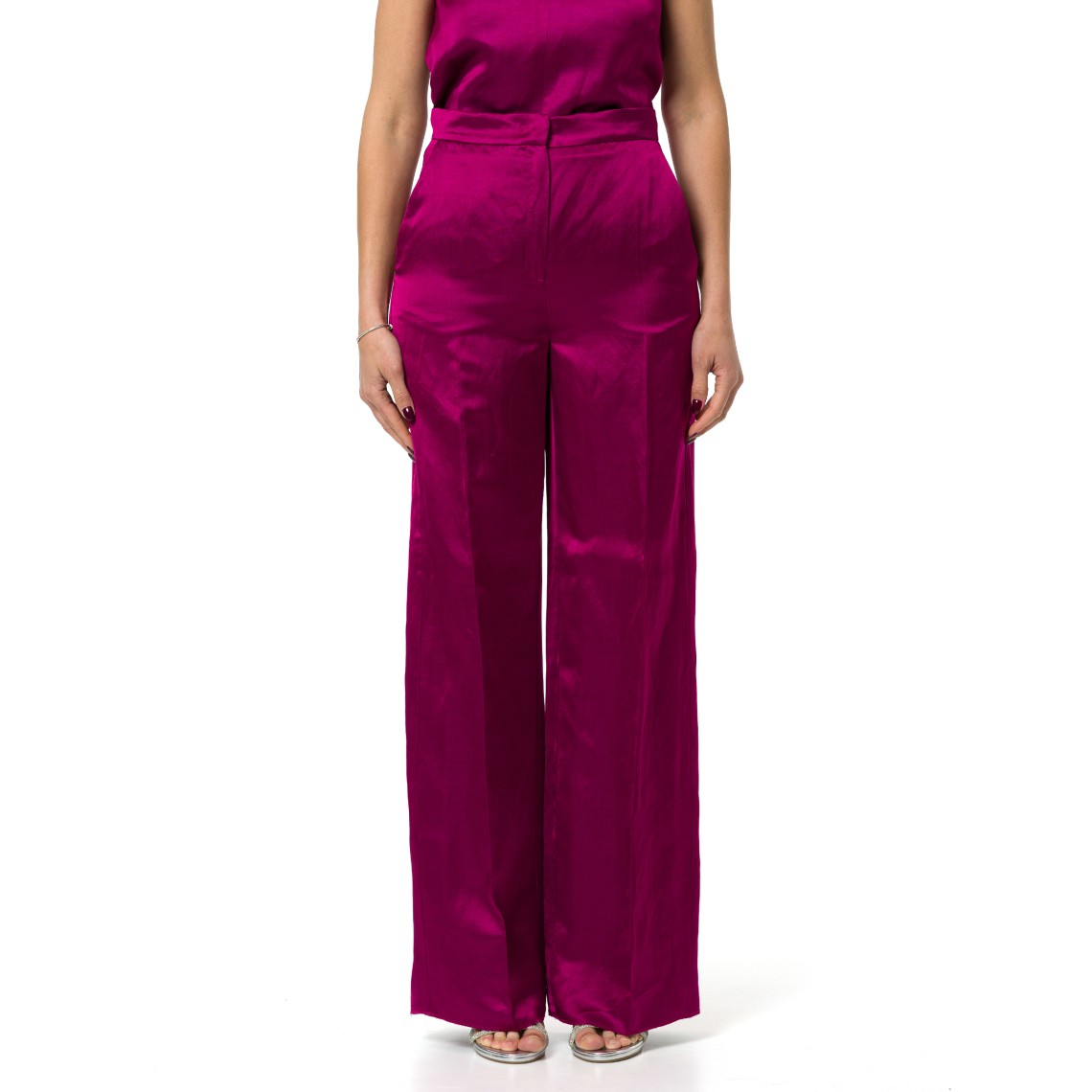 Pantaloni wide-leg in raso di viscosa e lino Emme Marella