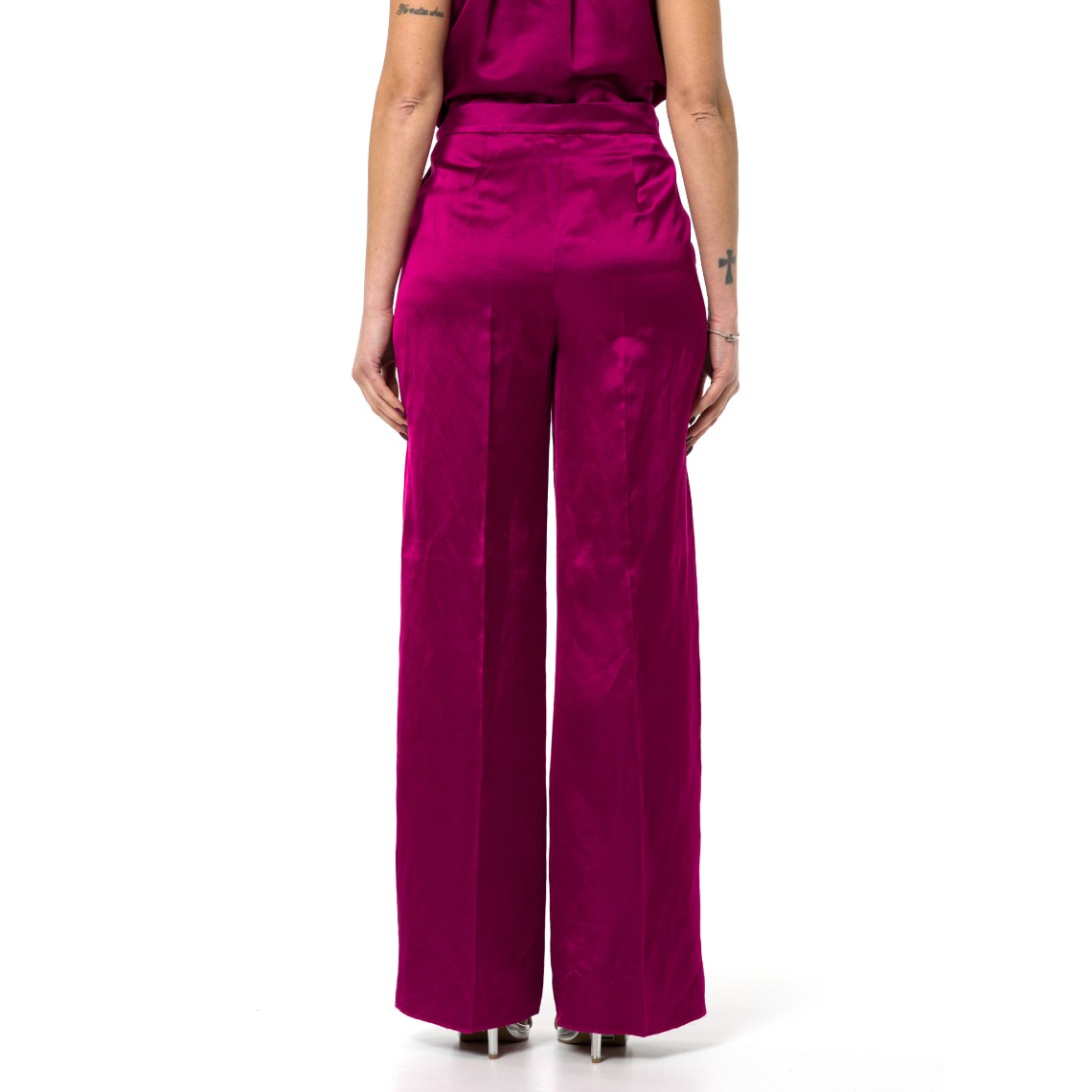 Pantaloni wide-leg in raso di viscosa e lino Emme Marella