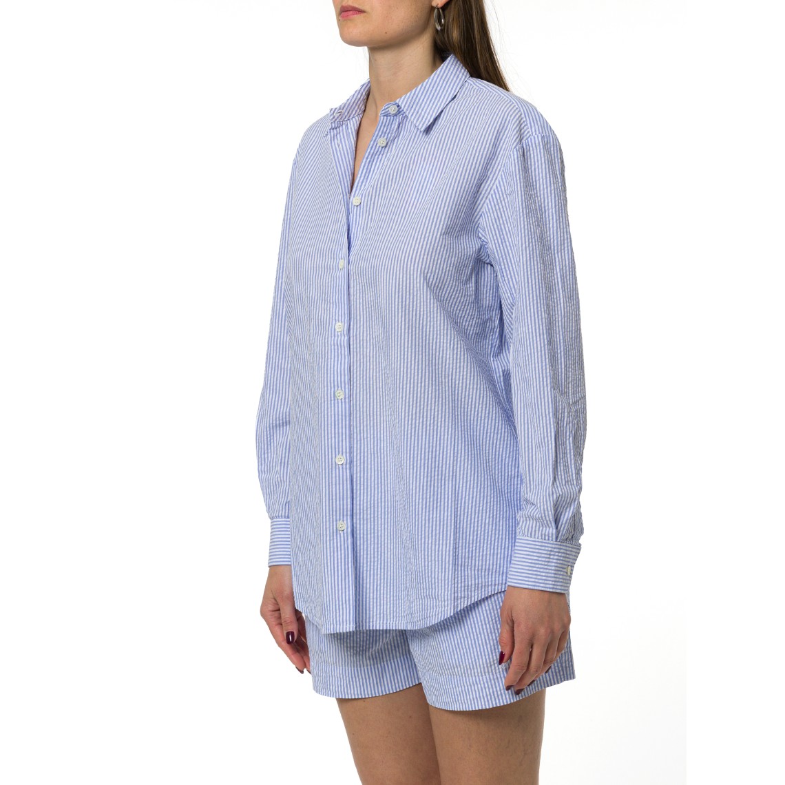 Brigitte camicia in seersucker a righe con ricamo Mc2 Saint Barth