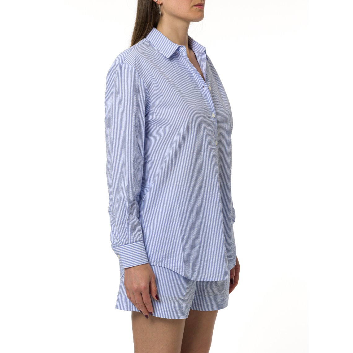 Brigitte camicia in seersucker a righe con ricamo Mc2 Saint Barth