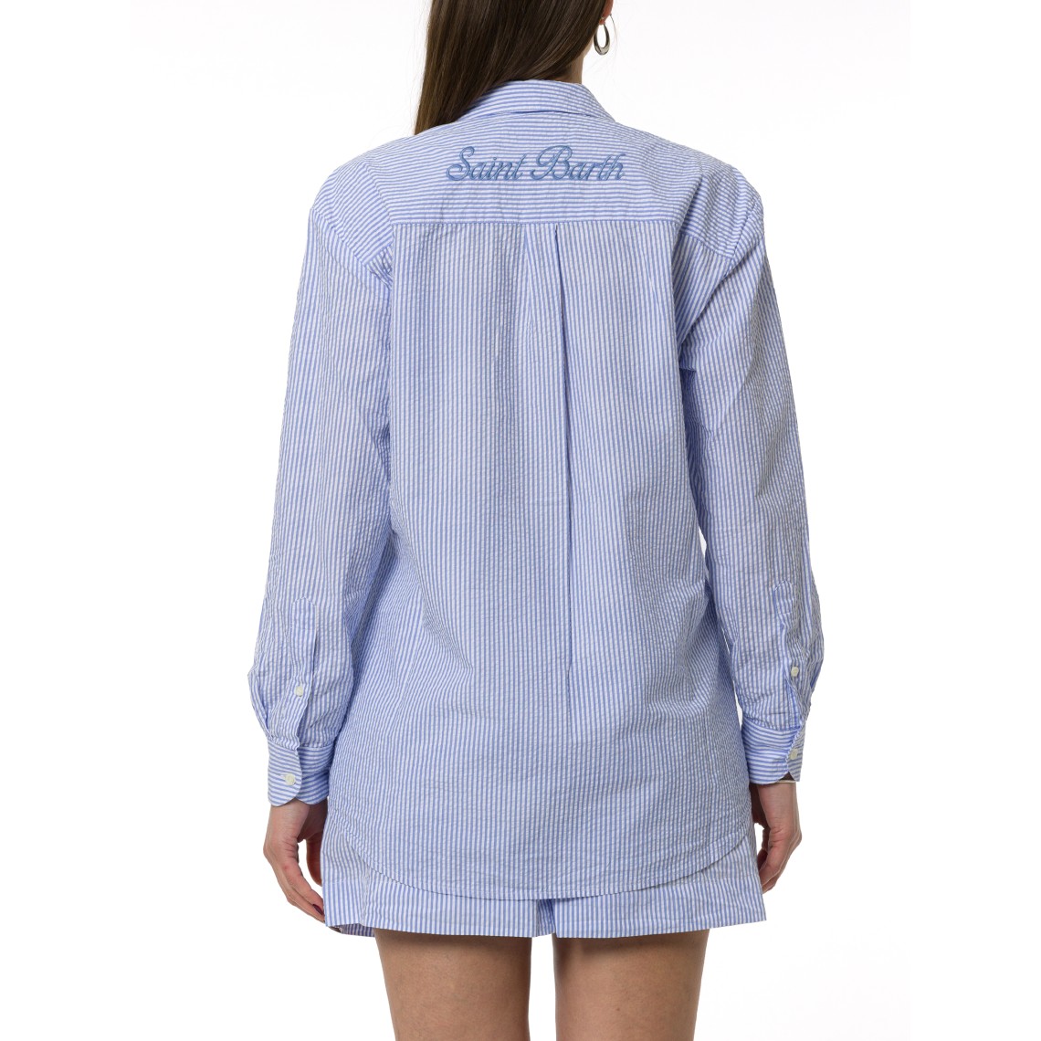 Brigitte camicia in seersucker a righe con ricamo Mc2 Saint Barth