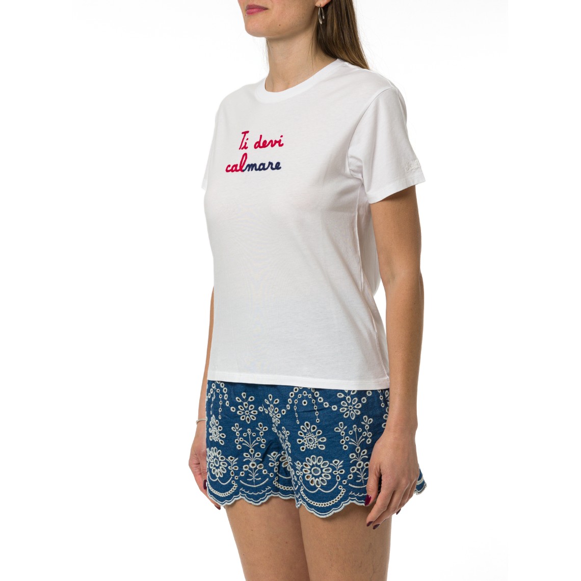 T-shirt Emilie con ricamo Ti devi calmare Mc2 Saint Barth