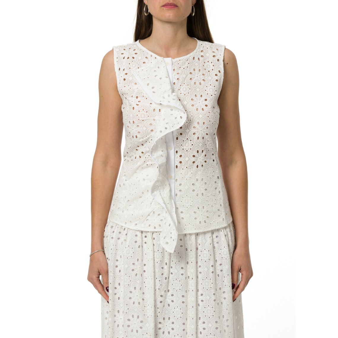 Top in mussola di cotone con ricamo sangallo Emme Marella