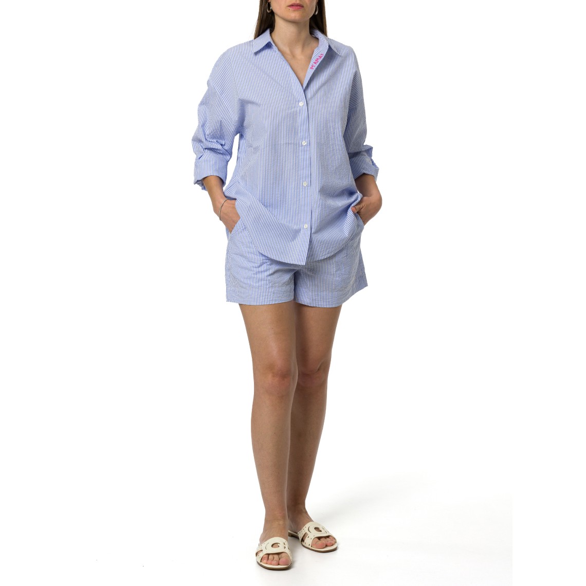 Shorts in seersucker a righe Amani Mc2 Saint Barth