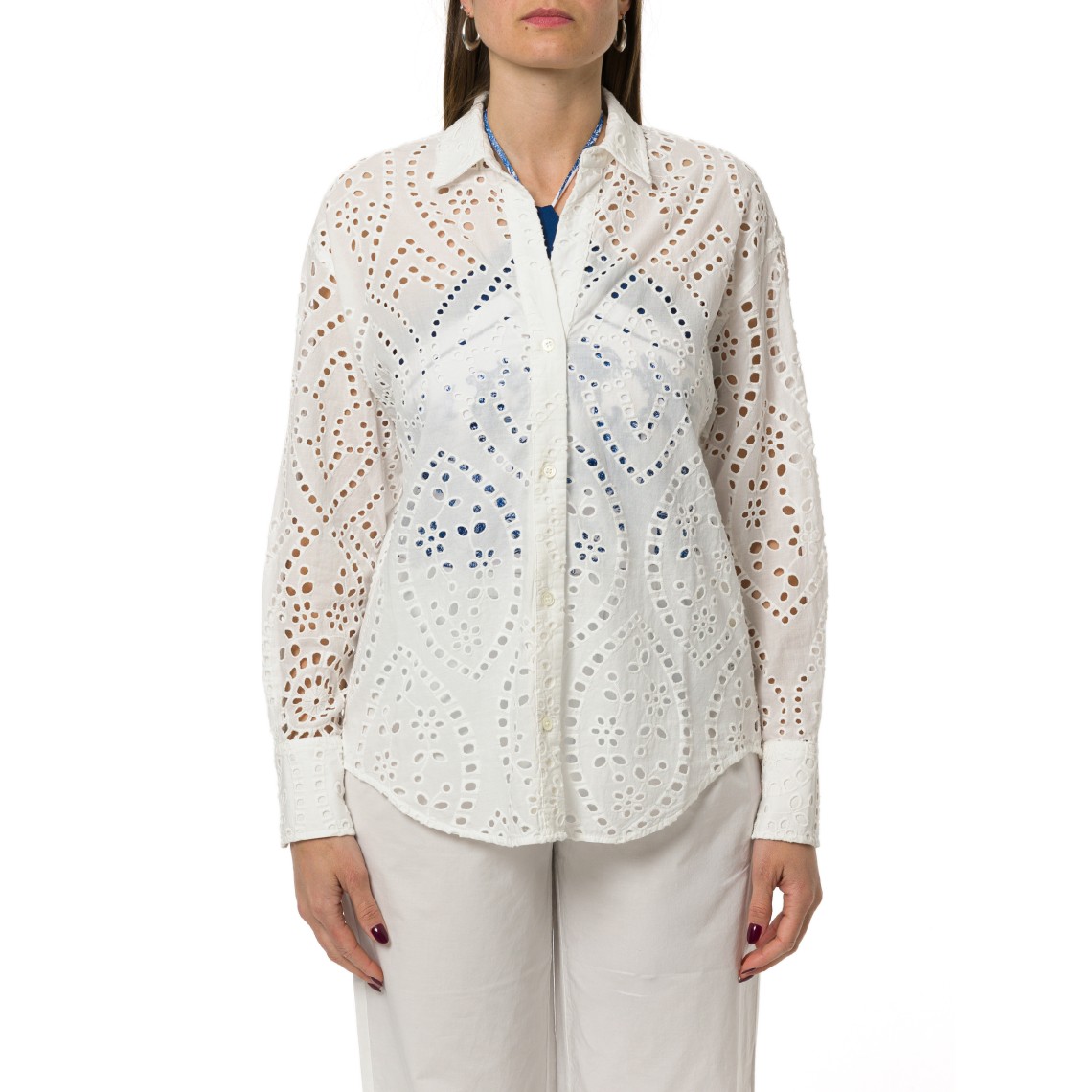Camicia Cristal in cotone sangallo bianco Mc2 Saint Barth
