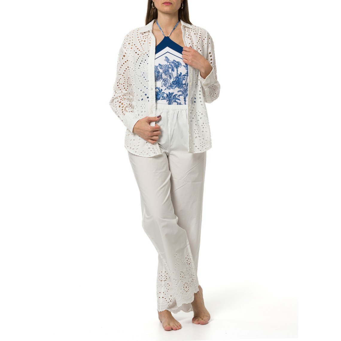Camicia Cristal in cotone sangallo bianco Mc2 Saint Barth