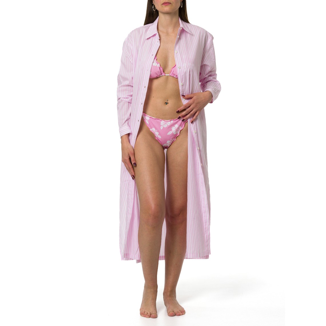 Abito maxi in cotone con stampa a righe Adeline Mc2 Saint Barth