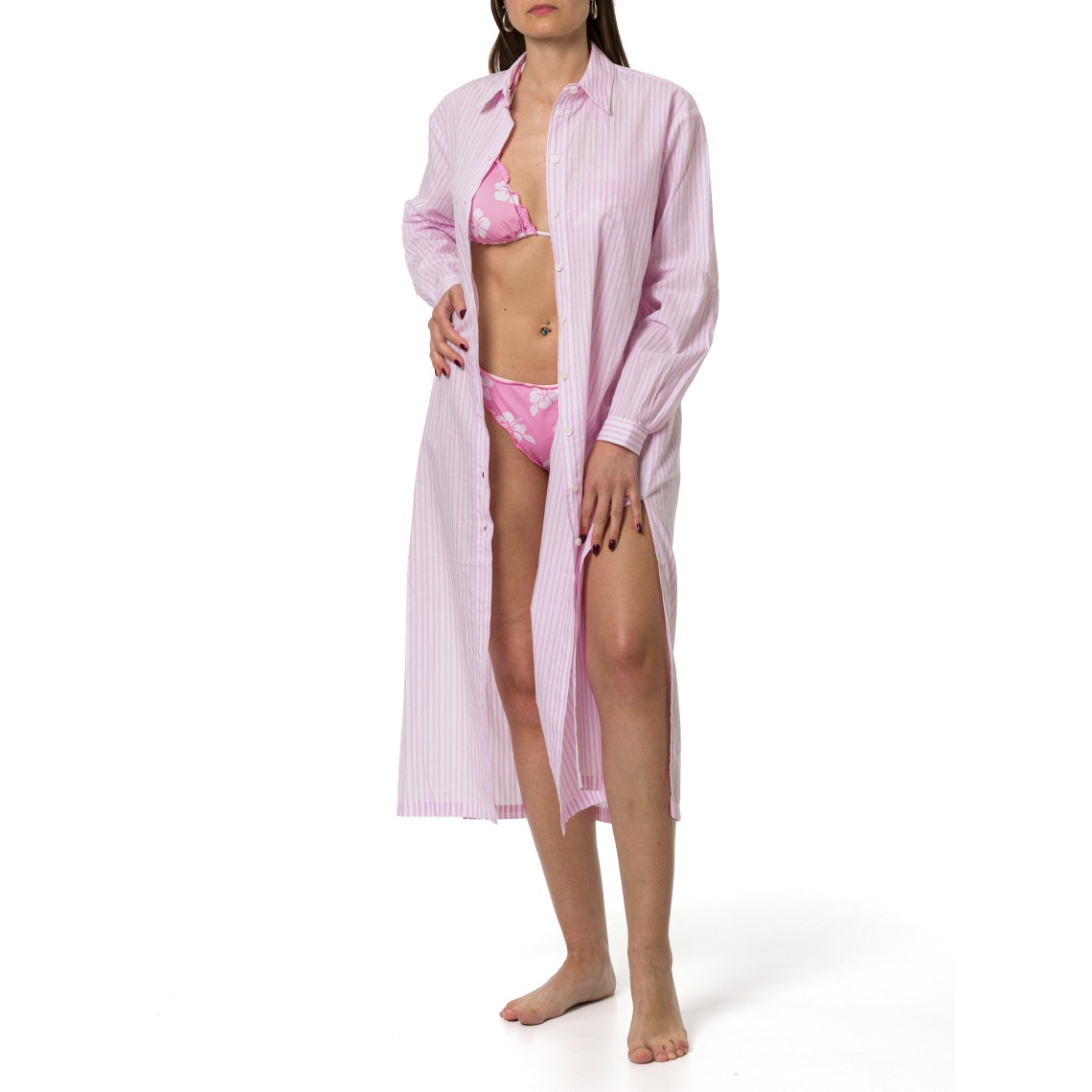 Abito maxi in cotone con stampa a righe Adeline Mc2 Saint Barth