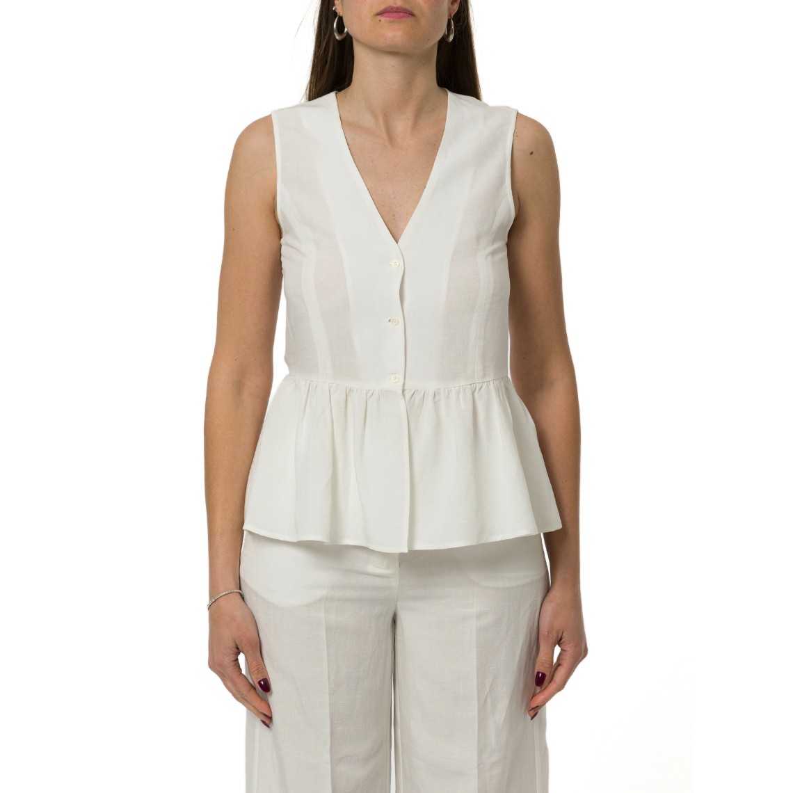 Top con balza in viscosa e lino Emme Marella