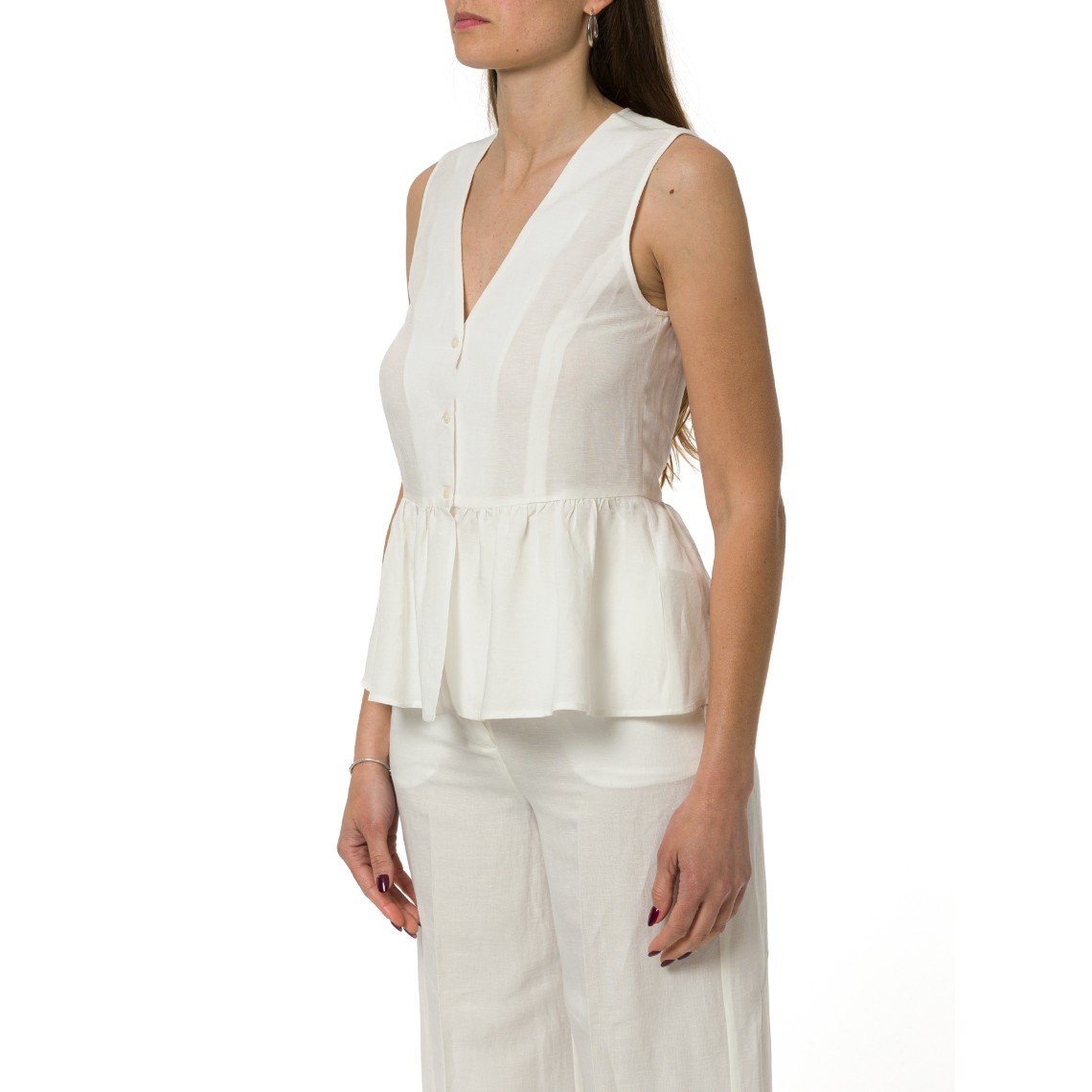 Top con balza in viscosa e lino Emme Marella