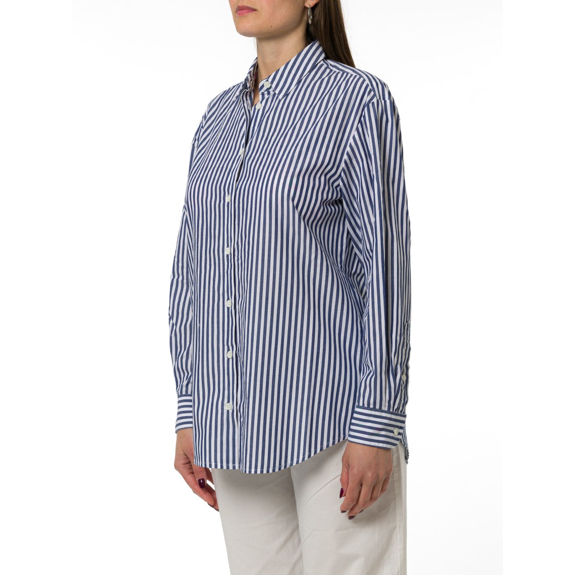 Camicia Brigitte a righe blu con ricamo See You In Saint Barth