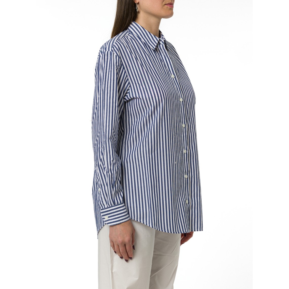 Camicia Brigitte a righe blu con ricamo See You In Saint Barth
