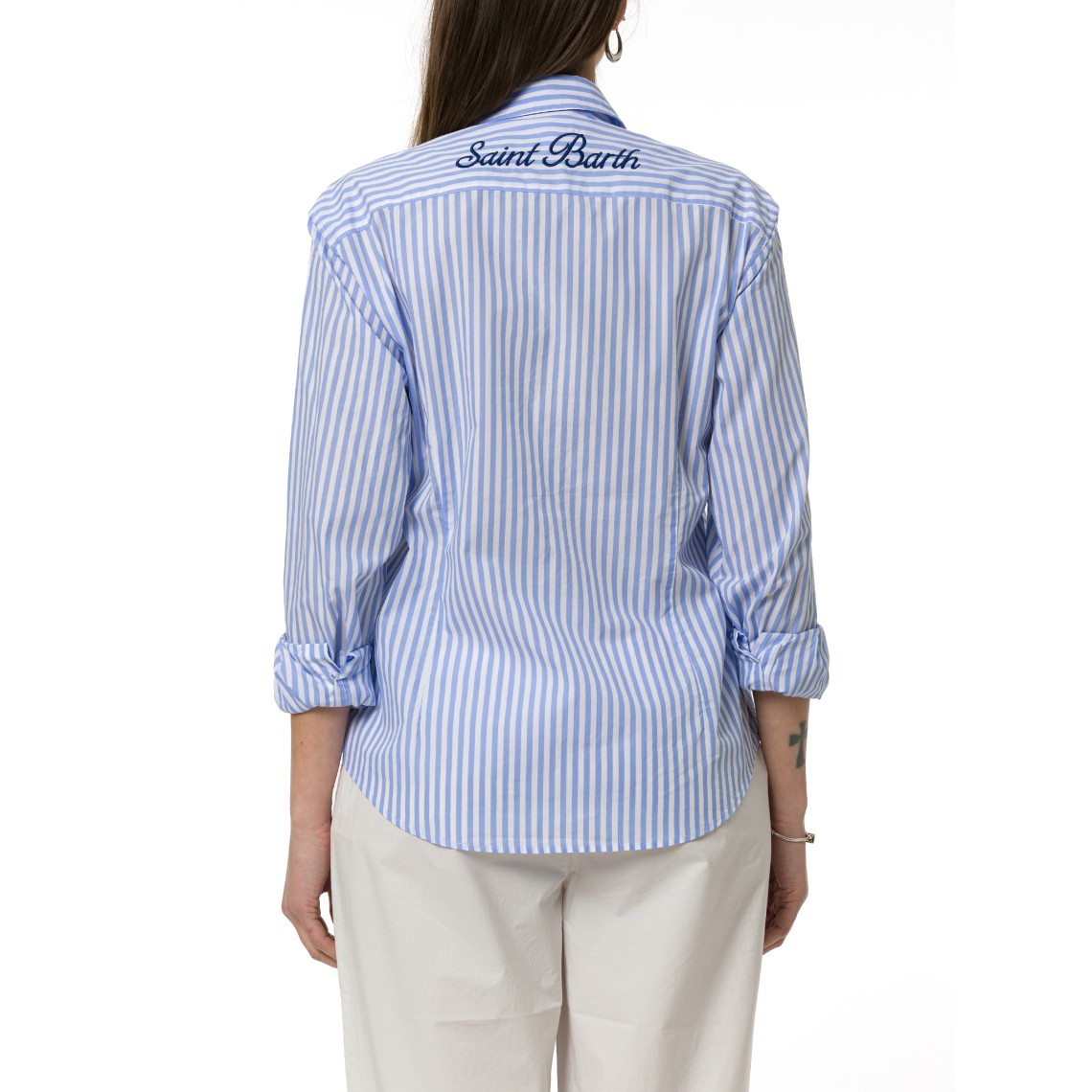 Camicia Meredith in cotone a righe con ricamo Mc2 Saint Barth