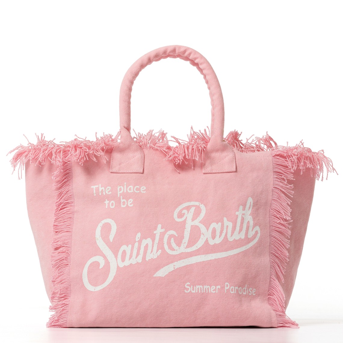 Borsa Vanity regular rosa in canvas con frange Mc2 Saint Barth