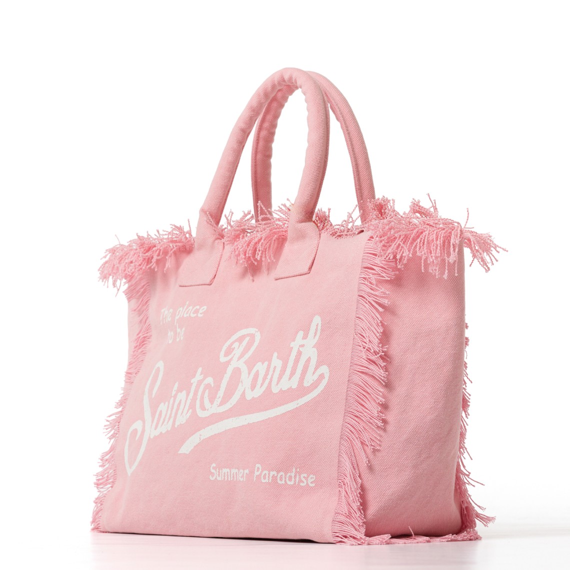 Borsa Vanity regular rosa in canvas con frange Mc2 Saint Barth