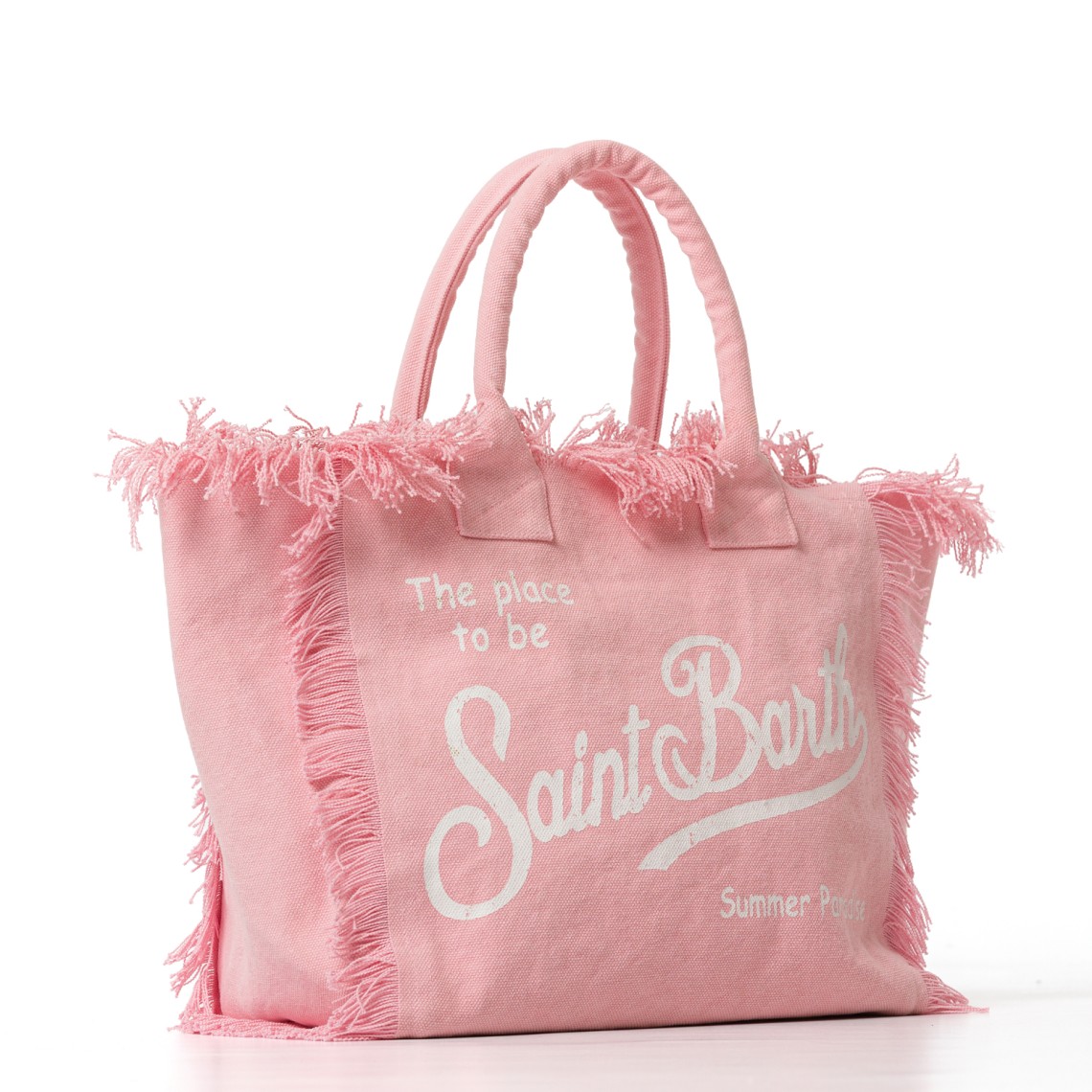 Borsa Vanity regular rosa in canvas con frange Mc2 Saint Barth