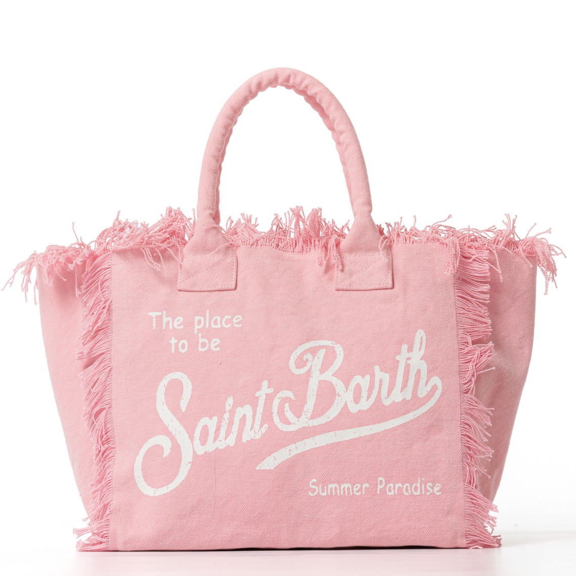 Borsa Vanity regular rosa in canvas con frange Mc2 Saint Barth