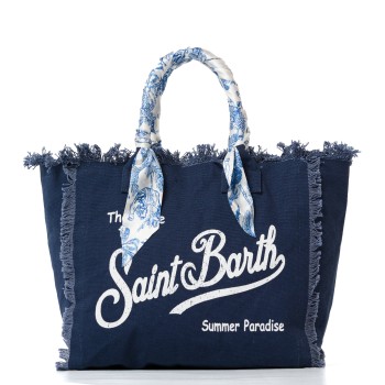 Borsa Vanity regular in canvas blu con twill applicato...