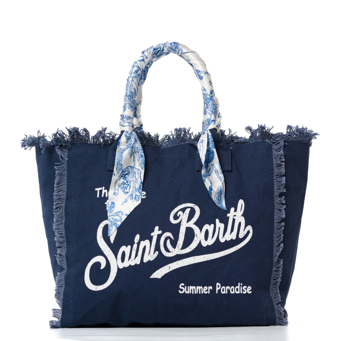 Borsa Vanity regular in canvas blu con twill applicato sul manico Mc2 Saint Barth