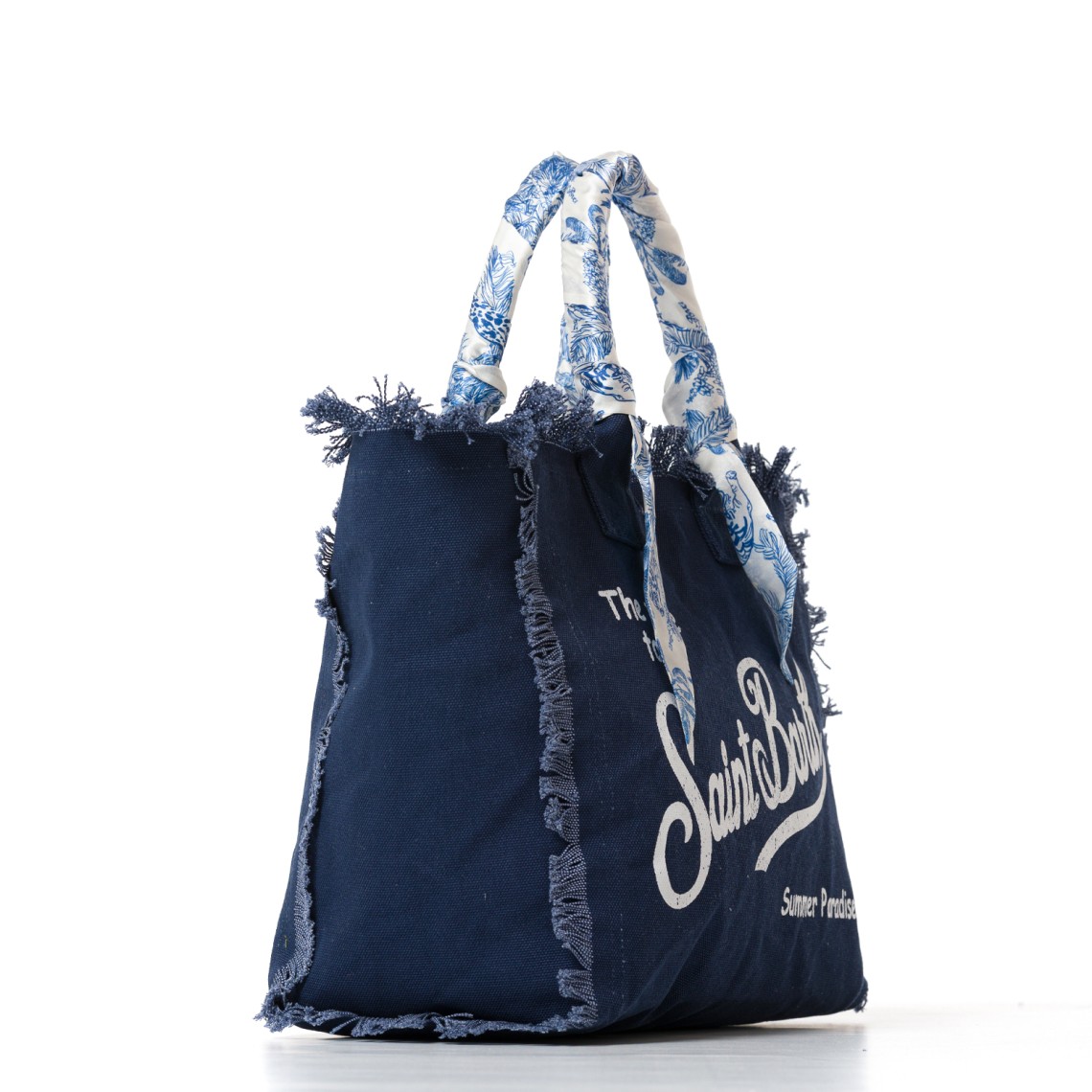 Borsa Vanity regular in canvas blu con twill applicato sul manico Mc2 Saint Barth