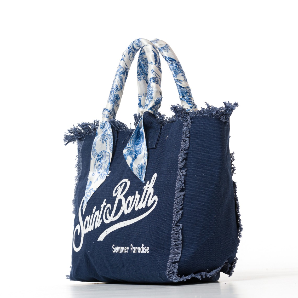 Borsa Vanity regular in canvas blu con twill applicato sul manico Mc2 Saint Barth